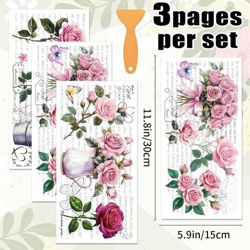 3 Sheet Flower Rub on Transfer Birds Flowers Furniture Sticker Vintage Furniture Decals for Home Office Paper Wood DIY Craft Classic Hummingbirds Floral Rub on Transfer Sticker 5.9''*11.8'' in Saudi Arabia