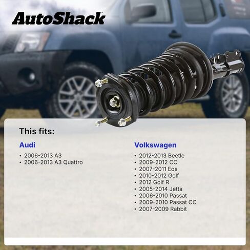 AutoShack Front Left or Right Complete Strut and Coil Spring Assembly Replacement for Audi A3 Quattro VW Eos Golf Rabbit Passat CC 2005-2014 Jetta 2012-2013 Beetle Driver or Passenger Side CST100279 in Saudi Arabia