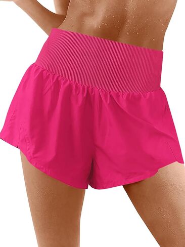 Fisoew Womens Running Shorts Workout Elastic High Waisted Loose Fit 2 in 1 Active Gym Shorts in Saudi Arabia