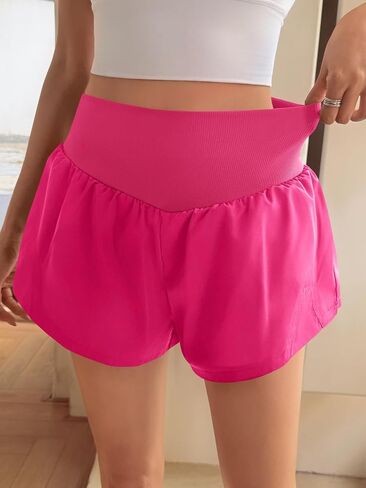 Fisoew Womens Running Shorts Workout Elastic High Waisted Loose Fit 2 in 1 Active Gym Shorts in Saudi Arabia