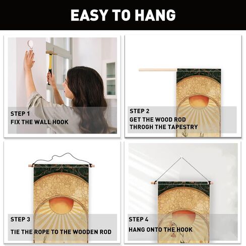 PLIGREAT 2 Pack Arched Sun and Moon Plant Pattern Vertical Tapestry Vintage Aesthetic Wall Hanging for Bedroom Living Room Office Home Decor Long Narrow Art Tapestry with Tassels, 52" x 13" in Saudi Arabia