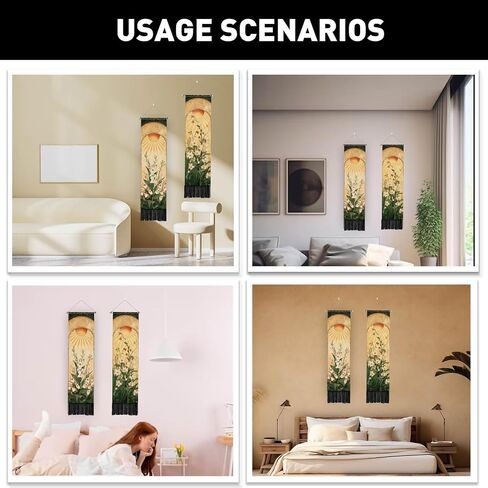 PLIGREAT 2 Pack Arched Sun and Moon Plant Pattern Vertical Tapestry Vintage Aesthetic Wall Hanging for Bedroom Living Room Office Home Decor Long Narrow Art Tapestry with Tassels, 52" x 13" in Saudi Arabia
