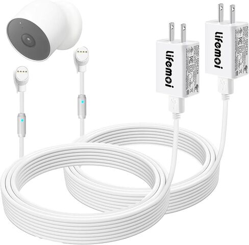 Power adapter and USB power charging cable with charging alert breathing light , Compatible with Google Nest Cam (Battery Version) camera, 7.6m(24.9ft), Extended Charge Cord, Weatherproof (1 pack) in Saudi Arabia