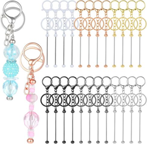 24 Pcs Beadable Keychain Bars Metal Bead Keychain Making Kit Bulk DIY Silver Blank Beadable Keychains for Pendant Women Men DIY Crafts Jewelry Making Gift in Saudi Arabia