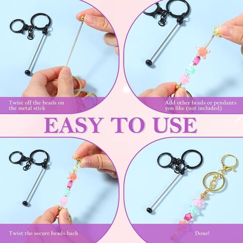 24 Pcs Beadable Keychain Bars Metal Bead Keychain Making Kit Bulk DIY Silver Blank Beadable Keychains for Pendant Women Men DIY Crafts Jewelry Making Gift in Saudi Arabia