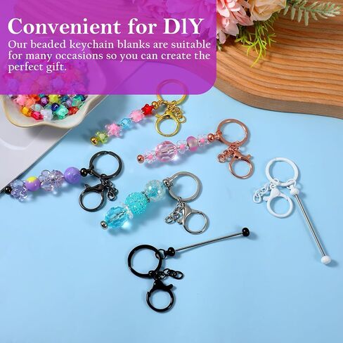 24 Pcs Beadable Keychain Bars Metal Bead Keychain Making Kit Bulk DIY Silver Blank Beadable Keychains for Pendant Women Men DIY Crafts Jewelry Making Gift in Saudi Arabia