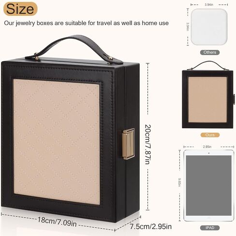DesignSter Jewelry Box Organizer, Portable Jewelry Storage Box with Mirror, Travel Jewelry Case with Handle for Rings Earrings Bracelets Necklaces(Black Brown & Apricot) in Kuwait