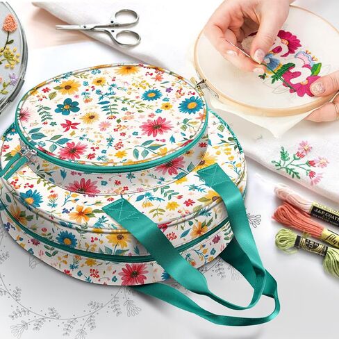 FINPAC Embroidery Project Bag, Embroidery Supplies Storage Carrying Tote Case with Multiple Pockets for Floss, Hoops, Thread, Stitch Tools Kit [Bag Only] in Kuwait