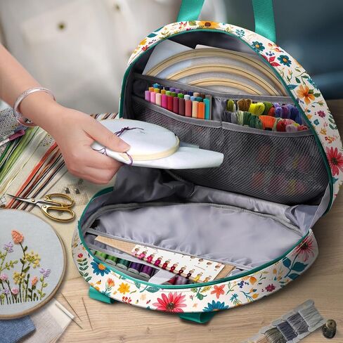 FINPAC Embroidery Project Bag, Embroidery Supplies Storage Carrying Tote Case with Multiple Pockets for Floss, Hoops, Thread, Stitch Tools Kit [Bag Only] in Kuwait