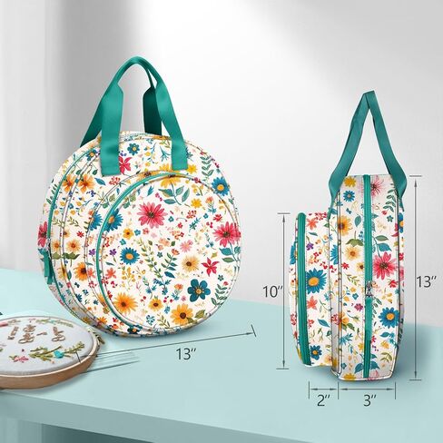 FINPAC Embroidery Project Bag, Embroidery Supplies Storage Carrying Tote Case with Multiple Pockets for Floss, Hoops, Thread, Stitch Tools Kit [Bag Only] in Kuwait