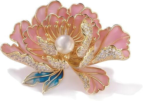 دبوس بروش زهرة لؤلؤة للنساء الزهور الأرجواني زهور الفاوانيا المصمم مجوهرات طوق in Kuwait