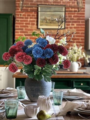 DILATATA 23 inch Tall Chrysanthemum Fake Mums Flowers for Decoration Rustic Flowers Artificial Chrysanthemum Flower Arrangement for Home Office Wedding Table Decor- Fake Red Flowers Faux Mum 4 Pack in Saudi Arabia