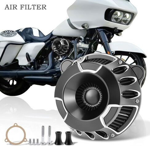 Motorcycle Air Filter Kit CNC Air Cleaner Turbine Intake System Fit for Harley Touring Street Glide Road King Trike 2008-2016, Softail 2016-2017 (C-Black) in Saudi Arabia