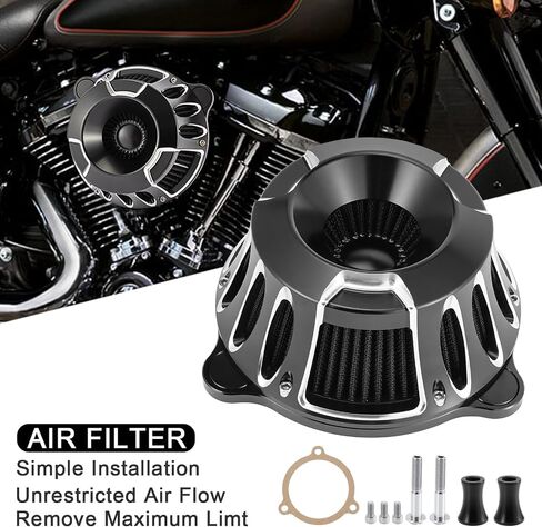 Motorcycle Air Filter Kit CNC Air Cleaner Turbine Intake System Fit for Harley Touring Street Glide Road King Trike 2008-2016, Softail 2016-2017 (C-Black) in Saudi Arabia