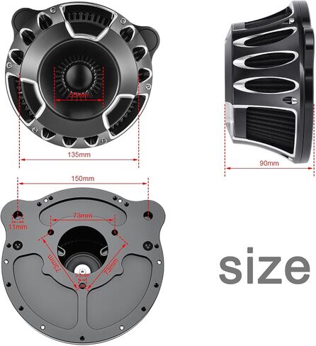Motorcycle Air Filter Kit CNC Air Cleaner Turbine Intake System Fit for Harley Touring Street Glide Road King Trike 2008-2016, Softail 2016-2017 (C-Black) in Saudi Arabia