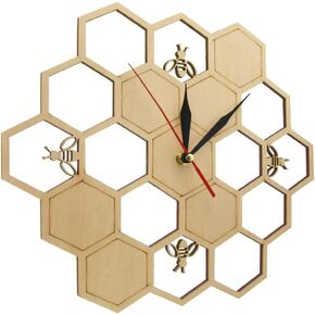 النحل وعرم العسل الطبيعي 12 بوصة على مدار الساعة الخشبية ذات التصميم الرجع in Kuwait