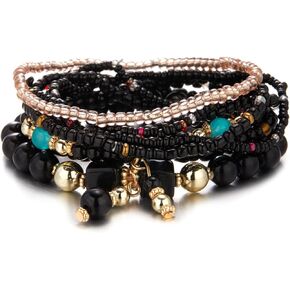 Boho Stackable Bead Bracelets for Women 8PCS Multi-Layer Handmade Stretch Bead Crystal Beach Bracelet Friendship Jewelry Gift Set in Kuwait