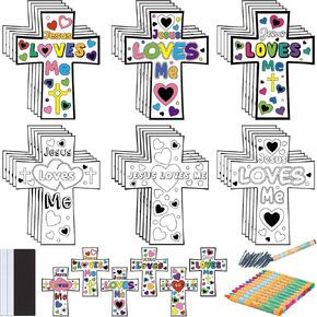 30 Sets Christian Crafts for Kids Religious Sunday School Craft Jesus Loves Me Color Your Own DIY Ornaments for Sunday Classroom Art Party Home Activities in Kuwait