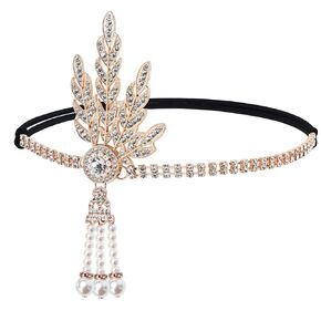 GORTIN 1920's Flapper Headband Leaf Rhiestones Headpiece Bride Wedding Headdress Bridal Flapper Hair Accessories Head Chain for Women(Gold) in Kuwait