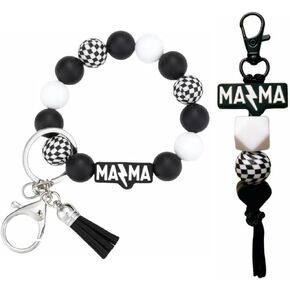 Mama Wristlet and Keychain Set, Checkered Black Mom Key Ring for Mom Birthday Gifts Mothers Day Gift in Kuwait