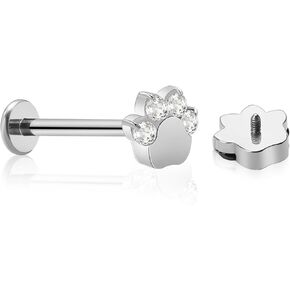 16G 6mm/8mm/10mm G23 Titanium Internally Threaded Black/White CZ Paw Labret Monroe Lip Tragus Cartilage Earring Ring Nose Stud Piercing Jewelry in Kuwait