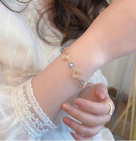 Harmi&Aur Women's Lucky Clover Bracelet Crystal Bracelet Chain Gold Bracelet Energy Charm Gift Adjustable Gold Charm Jewelry in Saudi Arabia