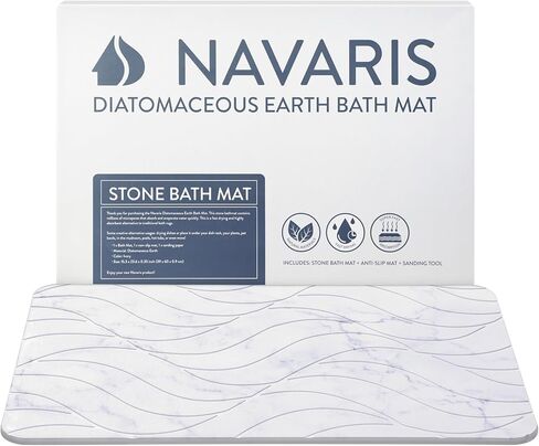 Navaris Diatomaceous Earth Bath Mat - Gray Diatomite Stone Floor Mat for Bathroom and Shower at Home - Quick Dry, Non Slip, Absorbent 23.6" x 15.4" in Saudi Arabia