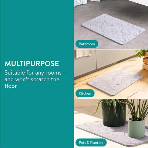 Navaris Diatomaceous Earth Bath Mat - Gray Diatomite Stone Floor Mat for Bathroom and Shower at Home - Quick Dry, Non Slip, Absorbent 23.6" x 15.4" in Saudi Arabia