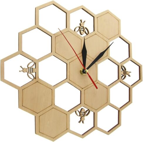 Bees and Honeycomb Natural 12 Inches Slient Wooden Clock with Retro Design,Battery Operated Wall Clock for Living Room,Bedroom and Office Decor in Saudi Arabia
