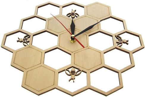 Bees and Honeycomb Natural 12 Inches Slient Wooden Clock with Retro Design,Battery Operated Wall Clock for Living Room,Bedroom and Office Decor in Saudi Arabia