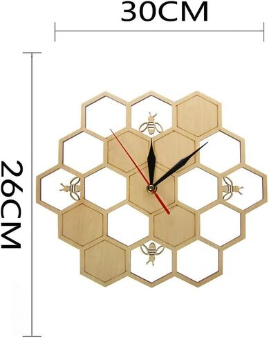 Bees and Honeycomb Natural 12 Inches Slient Wooden Clock with Retro Design,Battery Operated Wall Clock for Living Room,Bedroom and Office Decor in Saudi Arabia