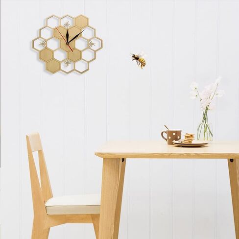 Bees and Honeycomb Natural 12 Inches Slient Wooden Clock with Retro Design,Battery Operated Wall Clock for Living Room,Bedroom and Office Decor in Saudi Arabia