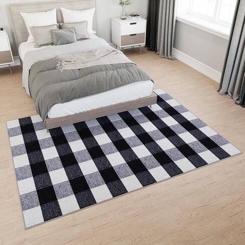 Ottomanson 5' x 6'6" Rugs for Living Room Buffalo Plaid Area Rug for Bedroom - Non Slip Durable Large Floor Carpet for High Traffic Area - Indoor Rug for Dining Room Kitchen Kids Playroom, Black/White in Kuwait