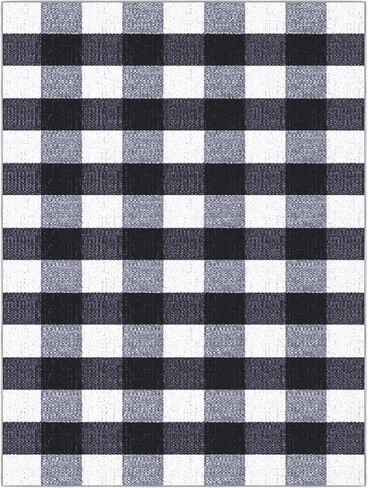 Ottomanson 5' x 6'6" Rugs for Living Room Buffalo Plaid Area Rug for Bedroom - Non Slip Durable Large Floor Carpet for High Traffic Area - Indoor Rug for Dining Room Kitchen Kids Playroom, Black/White in Kuwait