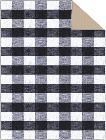 Ottomanson 5' x 6'6" Rugs for Living Room Buffalo Plaid Area Rug for Bedroom - Non Slip Durable Large Floor Carpet for High Traffic Area - Indoor Rug for Dining Room Kitchen Kids Playroom, Black/White in Kuwait