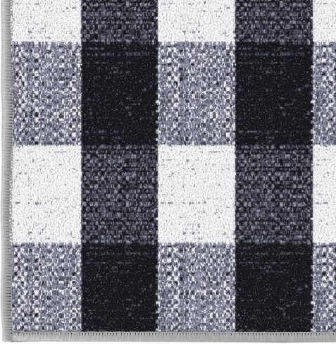 Ottomanson 5' x 6'6" Rugs for Living Room Buffalo Plaid Area Rug for Bedroom - Non Slip Durable Large Floor Carpet for High Traffic Area - Indoor Rug for Dining Room Kitchen Kids Playroom, Black/White in Kuwait