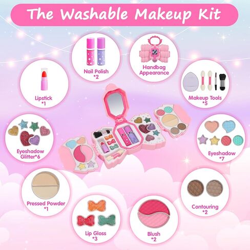 Topsolid Kids Makeup Kit for Girl, Real Washable Makeup for Kids with Mirror, Kids Makeup Sets for Girls 5-8, Princess Toys Cosmetic Set, Christmas & Birthday Gifts Toys for 3 4 5 6 7 8 Year Old Girls in Kuwait