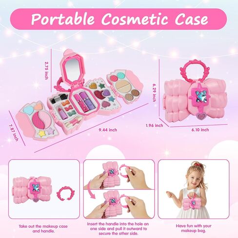 Topsolid Kids Makeup Kit for Girl, Real Washable Makeup for Kids with Mirror, Kids Makeup Sets for Girls 5-8, Princess Toys Cosmetic Set, Christmas & Birthday Gifts Toys for 3 4 5 6 7 8 Year Old Girls in Kuwait