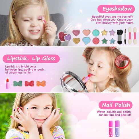 Topsolid Kids Makeup Kit for Girl, Real Washable Makeup for Kids with Mirror, Kids Makeup Sets for Girls 5-8, Princess Toys Cosmetic Set, Christmas & Birthday Gifts Toys for 3 4 5 6 7 8 Year Old Girls in Kuwait