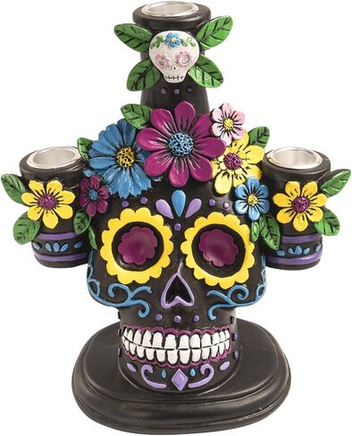 Day of The Dead Decorations, 8.4" H Resin Dia De Los Muertos Candle Holder Ofrenda Altar Sugar Skull Figurines, Mexican Halloween Indoor Table Top Centerpiece Decor in Kuwait