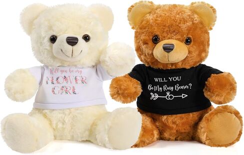Jexine 2 Pieces Wedding 10 Inch Bear Stuffed Animal Will You Be My Flower Girl Ring Bearer Proposal Gifts from Bride Groom with Clothing for Wedding Boy Flower Girl Proposal Anniversary Party in Saudi Arabia