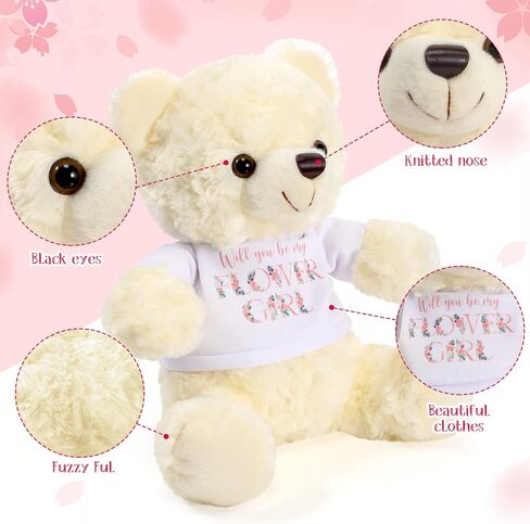 Jexine 2 Pieces Wedding 10 Inch Bear Stuffed Animal Will You Be My Flower Girl Ring Bearer Proposal Gifts from Bride Groom with Clothing for Wedding Boy Flower Girl Proposal Anniversary Party in Saudi Arabia