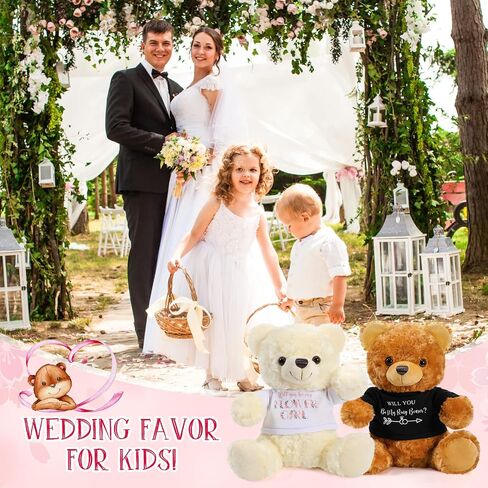 Jexine 2 Pieces Wedding 10 Inch Bear Stuffed Animal Will You Be My Flower Girl Ring Bearer Proposal Gifts from Bride Groom with Clothing for Wedding Boy Flower Girl Proposal Anniversary Party in Saudi Arabia