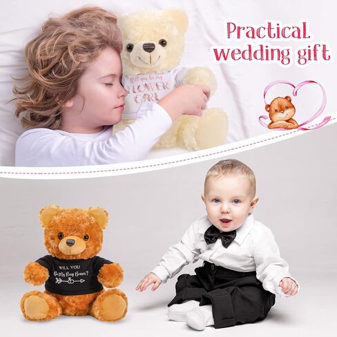 Jexine 2 Pieces Wedding 10 Inch Bear Stuffed Animal Will You Be My Flower Girl Ring Bearer Proposal Gifts from Bride Groom with Clothing for Wedding Boy Flower Girl Proposal Anniversary Party in Saudi Arabia