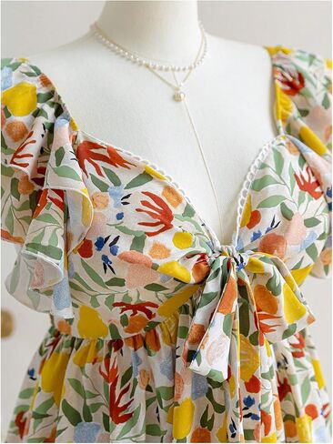 Wdirara Women's Plus Floral Tie Tie Babydoll Tops Layered Cap Cap Sleeve V Neck Peplum Blouse in Saudi Arabia