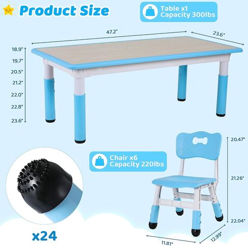 Arlopu Kids Table and 6 Chairs Set, Height Adjustable Graffiti Table, Preschool Activity Art Craft Table, for Daycare Classroom Home Boys and Girls Age 3-12 (Beige) in Saudi Arabia