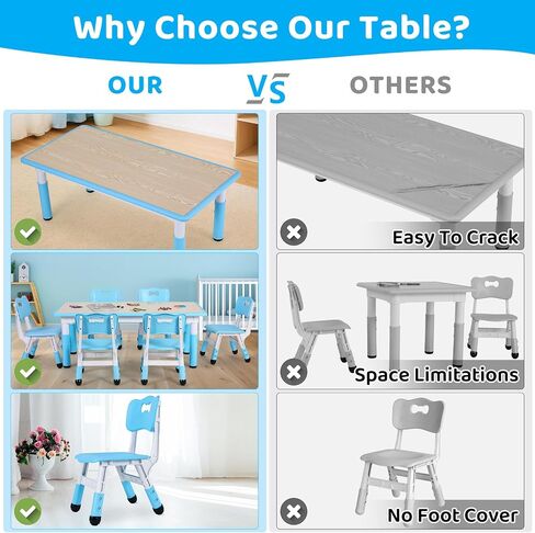 Arlopu Kids Table and 6 Chairs Set, Height Adjustable Graffiti Table, Preschool Activity Art Craft Table, for Daycare Classroom Home Boys and Girls Age 3-12 (Beige) in Saudi Arabia
