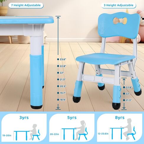 Arlopu Kids Table and 6 Chairs Set, Height Adjustable Graffiti Table, Preschool Activity Art Craft Table, for Daycare Classroom Home Boys and Girls Age 3-12 (Beige) in Saudi Arabia