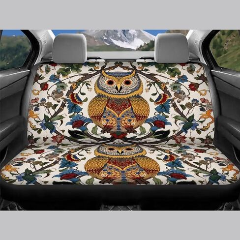 Retro Art Floral Owl Car Seat Covers Full Set for SUV Trucks Van Sedan Elastic Front Rear Seat Cover Auto Bench Seat Protector Universal Fit Car Accessories Beige in Kuwait