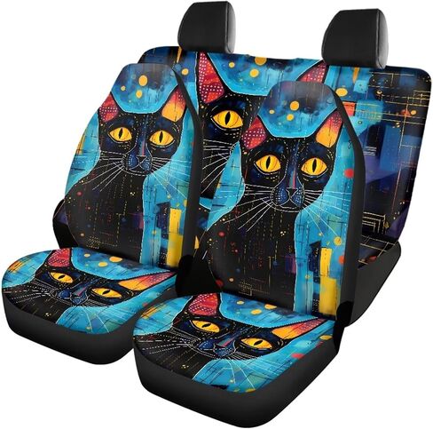 Retro Art Floral Owl Car Seat Covers Full Set for SUV Trucks Van Sedan Elastic Front Rear Seat Cover Auto Bench Seat Protector Universal Fit Car Accessories Beige in Kuwait